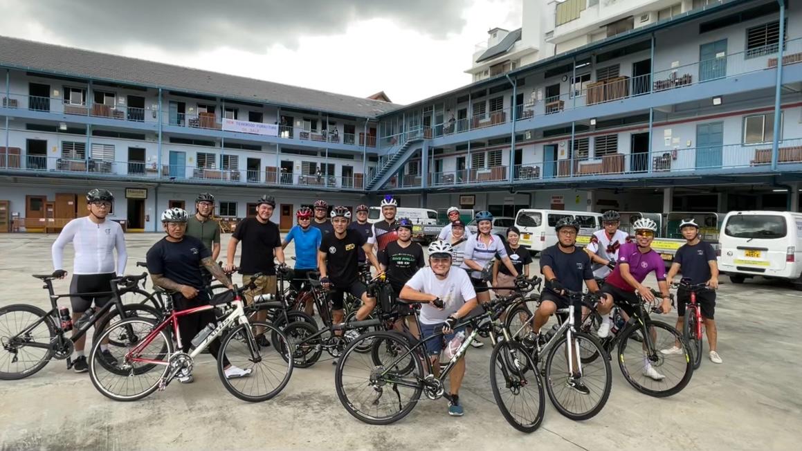 Jason leading the helpers out on a cycle